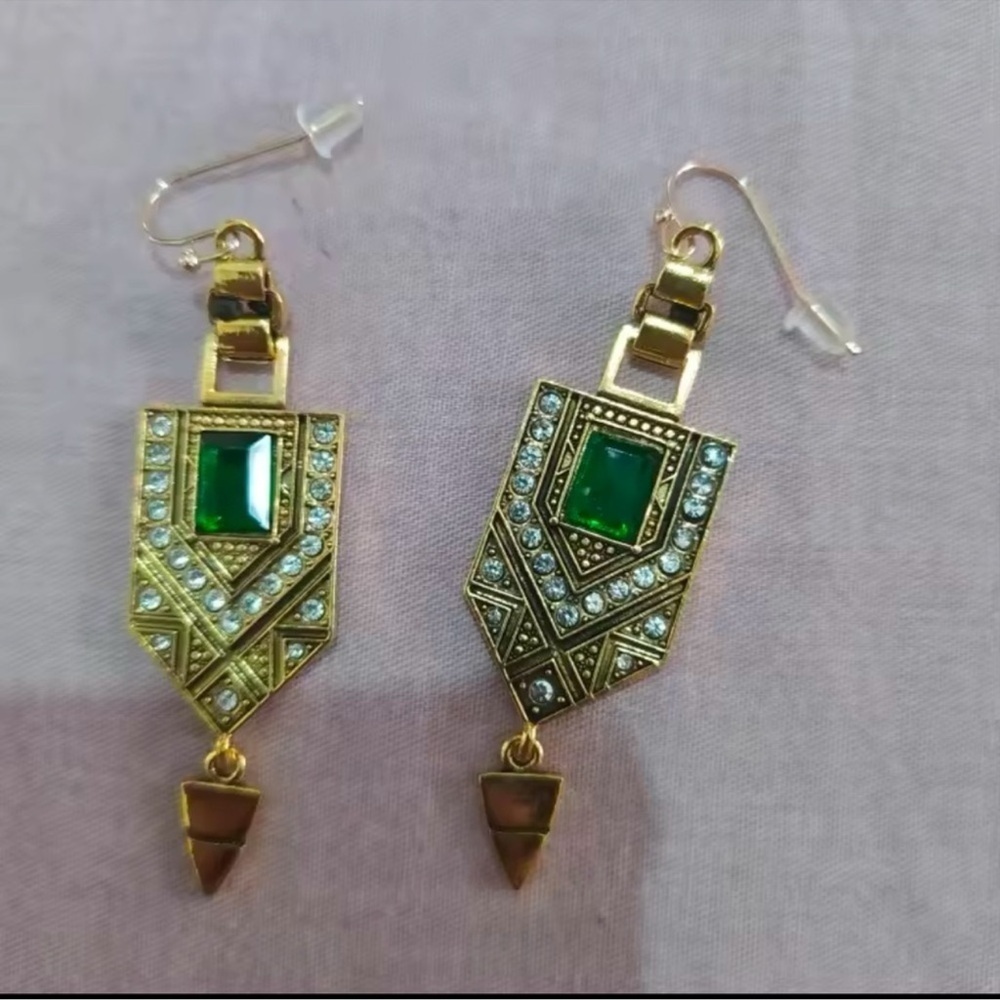 Marquis Ethnic Vintage Emerald Bronze Brushed Earrings - Picture 6 of 9